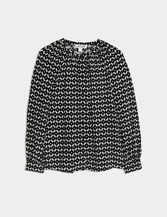 Blouse met knoopsluiting en geometrisch motief