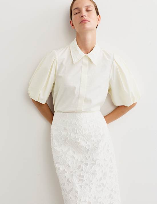 Chemise en organza de coton texturé avec encolure