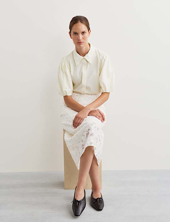 Chemise en organza de coton texturé avec encolure