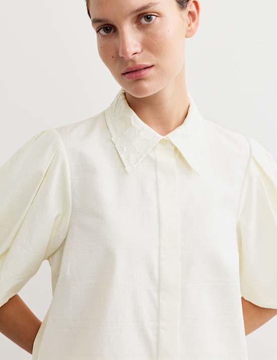 Chemise en organza de coton texturé avec encolure