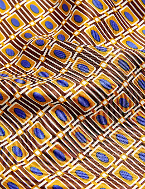 Geometric High Neck Blouson Sleeve Blouse