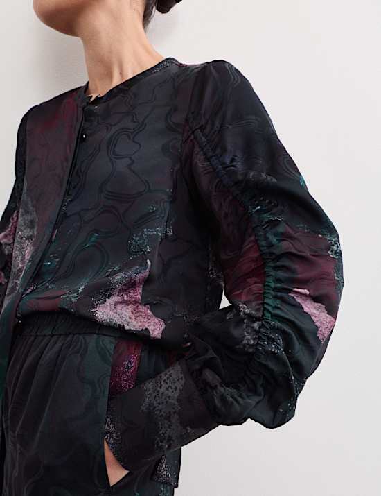 Printed Ruched Sleeve Blouse