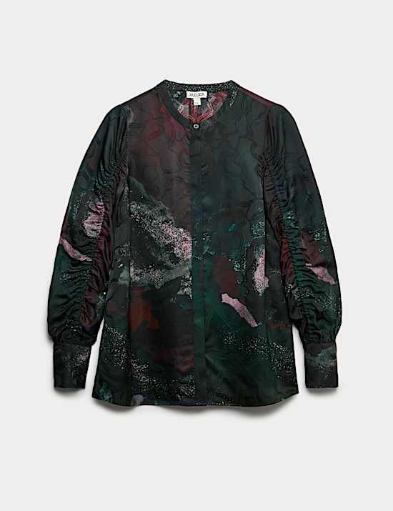 Printed Ruched Sleeve Blouse