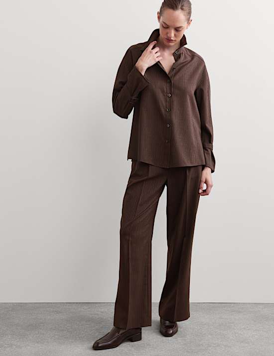 Wool Rich Pinstripe Collared Shirt