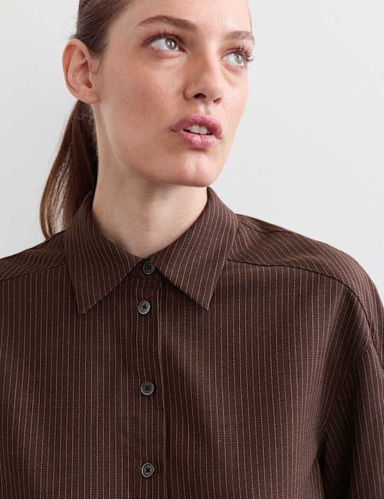 Wool Rich Pinstripe Collared Shirt