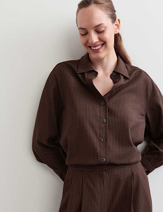 Wool Rich Pinstripe Collared Shirt