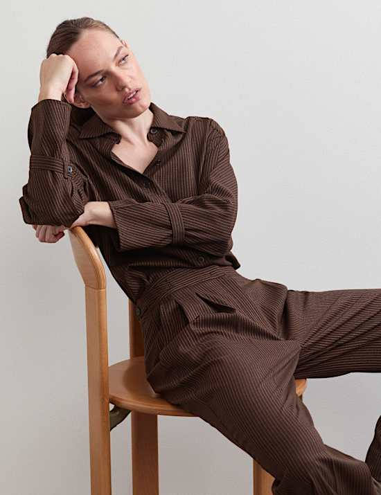 Wool Rich Pinstripe Collared Shirt