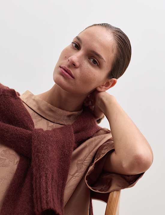 Top à manches courtes et motif jacquard