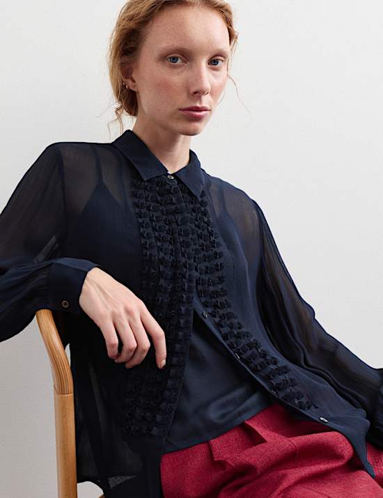 Sheer Collared Frill Detail Blouse
