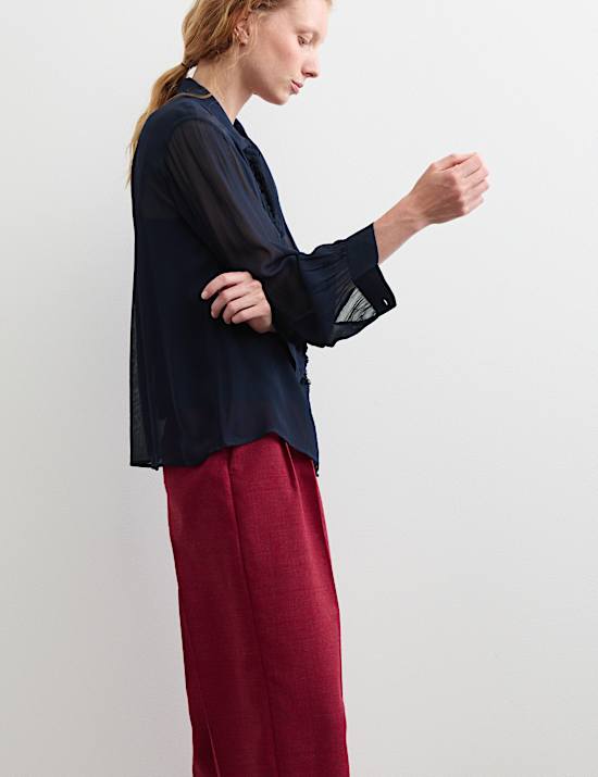 Sheer Collared Frill Detail Blouse