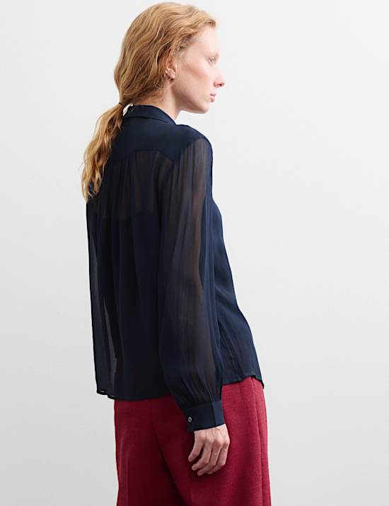 Sheer Collared Frill Detail Blouse
