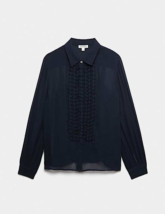 Sheer Collared Frill Detail Blouse