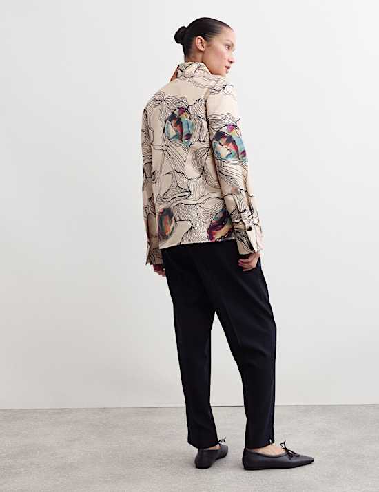 Top en soie mélangée à encolure drapée et imprimé huîtres