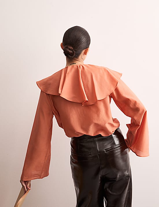 Silk Cotton Crew Neck Blouse