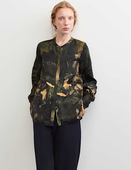 Printed Jacquard Collarless Top