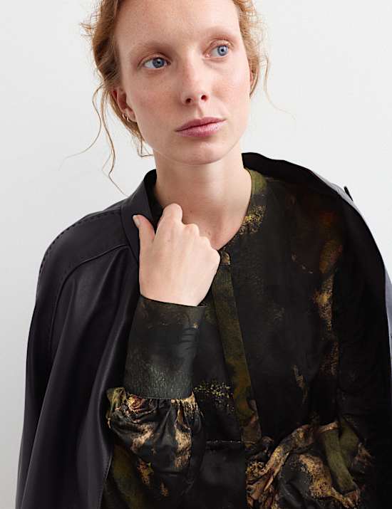 Printed Jacquard Collarless Top