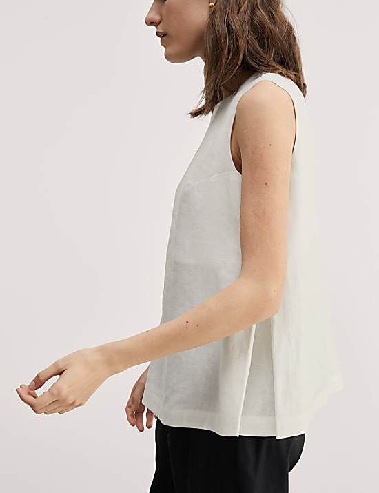 Pure Linen Crew Neck Shell Top
