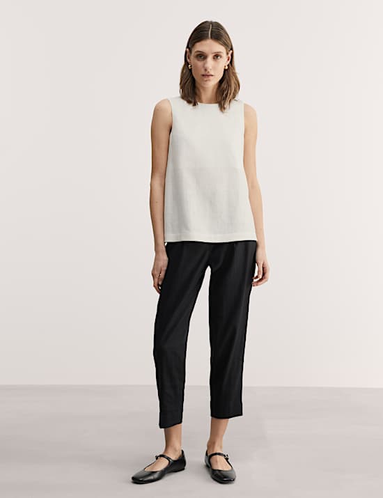 Pure Linen Crew Neck Shell Top