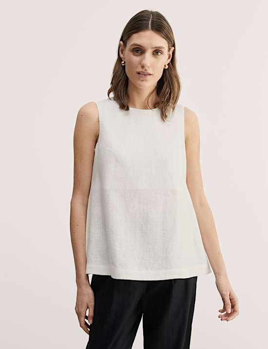 Pure Linen Crew Neck Shell Top