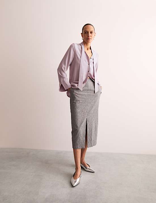 Tie Neck Button Through Blouse