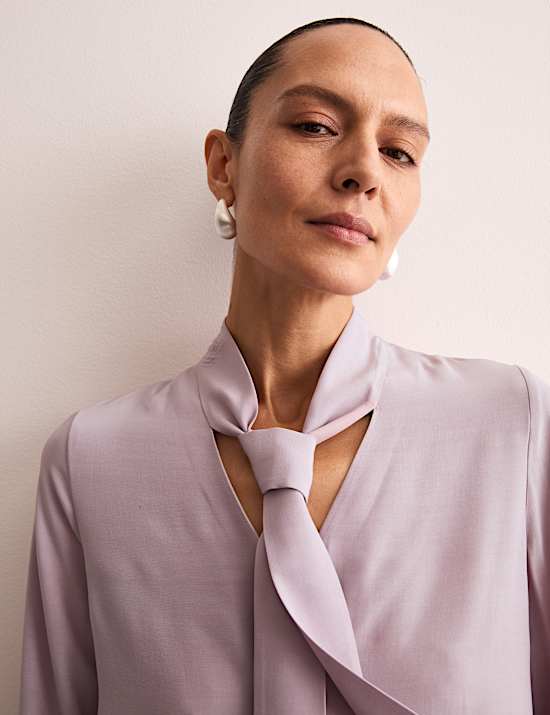 Tie Neck Button Through Blouse