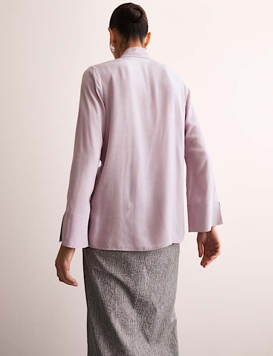 Tie Neck Button Through Blouse