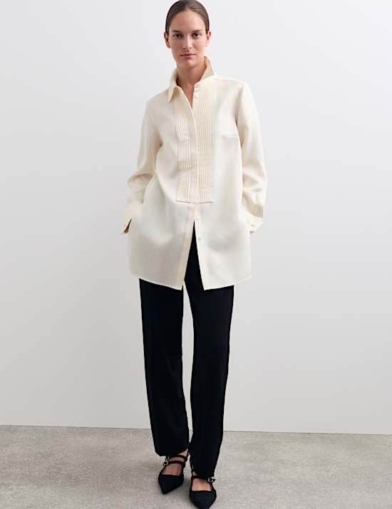 Chemise en laine et soie mélangée à plastron