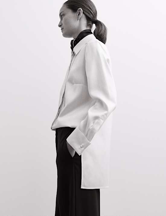 Chemise en laine et soie mélangée à plastron