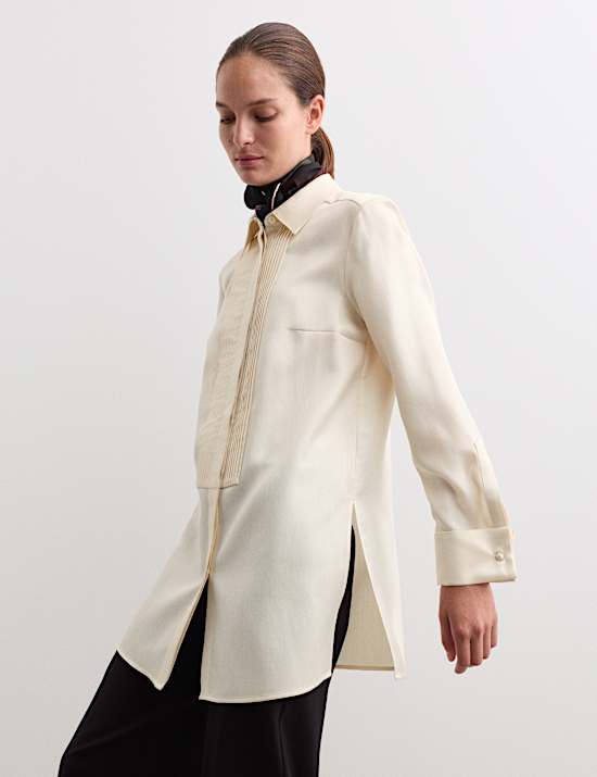 Chemise en laine et soie mélangée à plastron