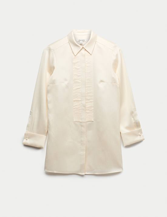 Chemise en laine et soie mélangée à plastron