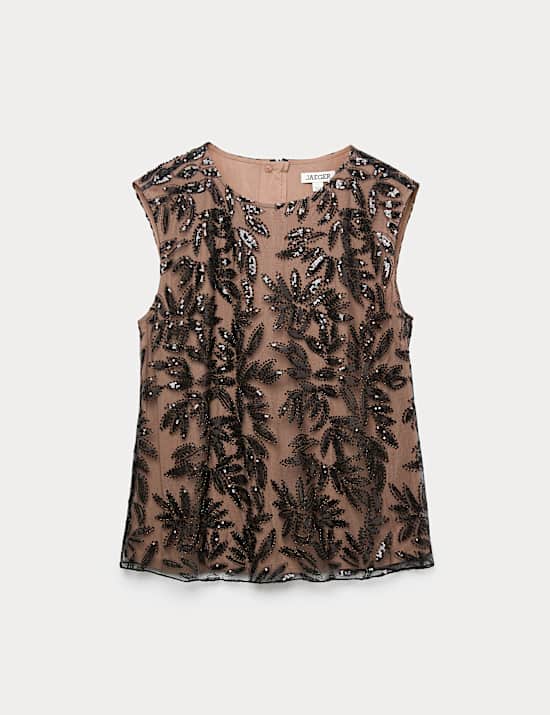 Κοντομάνικο τοπ με στρογγυλή λαιμόκοψη και διακοσμητικές παγιέτες