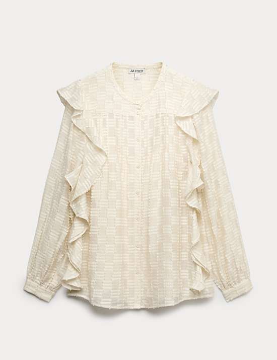 Textured Ruffle Button Through Blouse