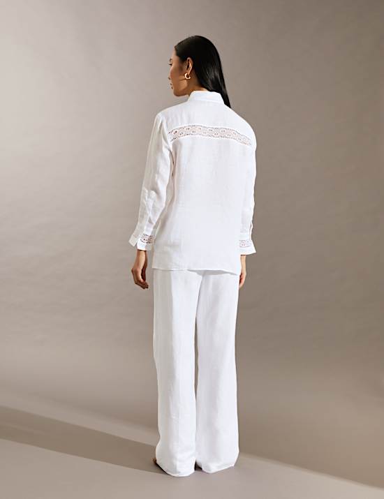 Pure Linen Collared Lace Insert Shirt