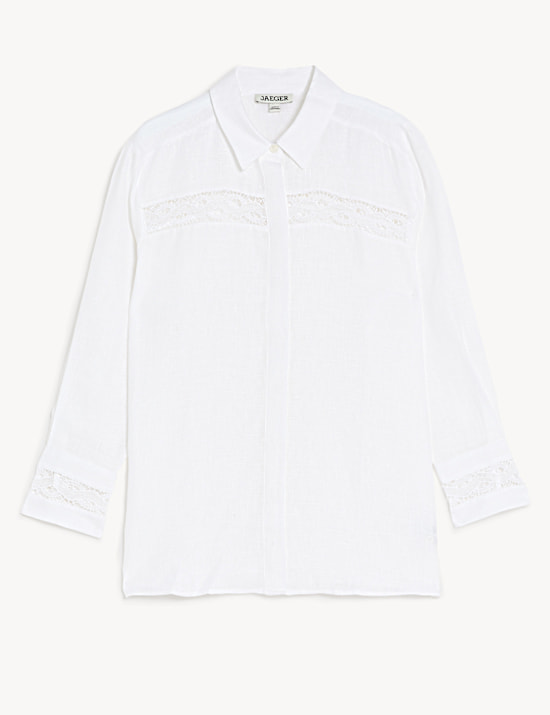 Pure Linen Collared Lace Insert Shirt