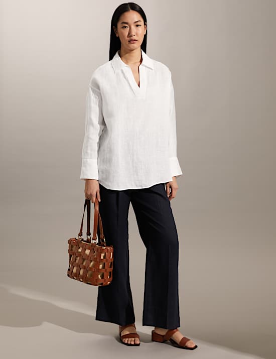 Pure Linen V-Neck Popover Blouse