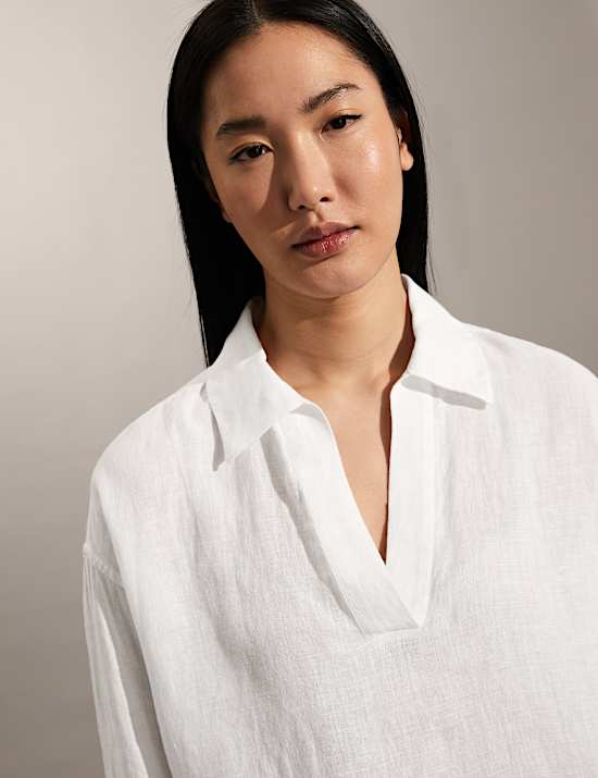 Pure Linen V-Neck Popover Blouse