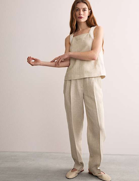 Pure Linen Contrast Trim Shell Top