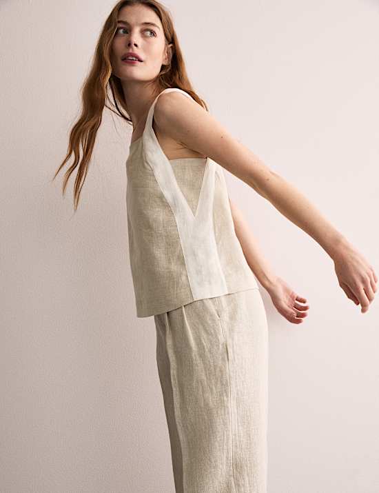 Pure Linen Contrast Trim Shell Top