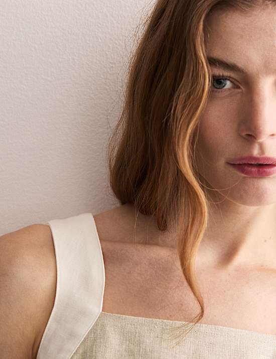 Pure Linen Contrast Trim Shell Top