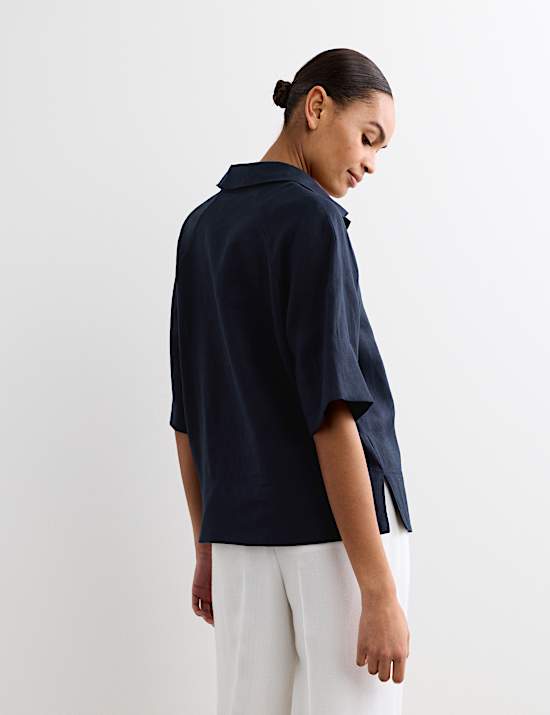 Pure Linen Popover Blouse