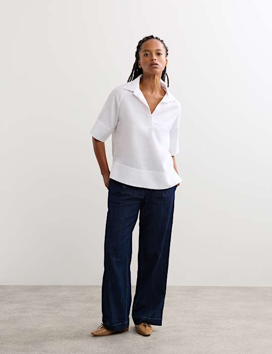 Pure Linen Popover Blouse