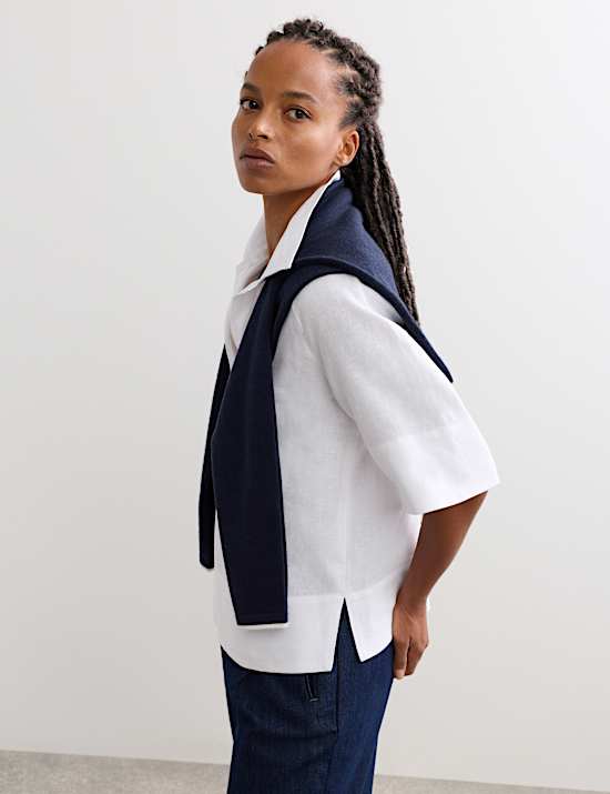 Pure Linen Popover Blouse