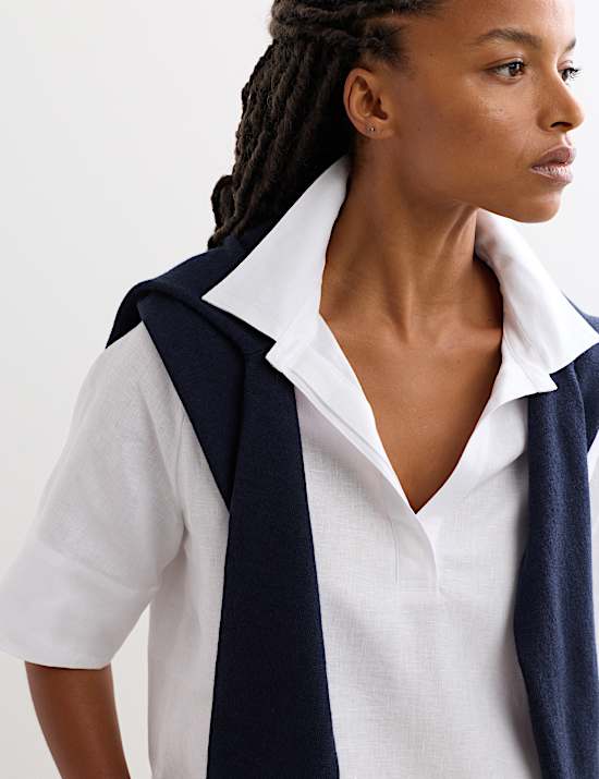 Pure Linen Popover Blouse