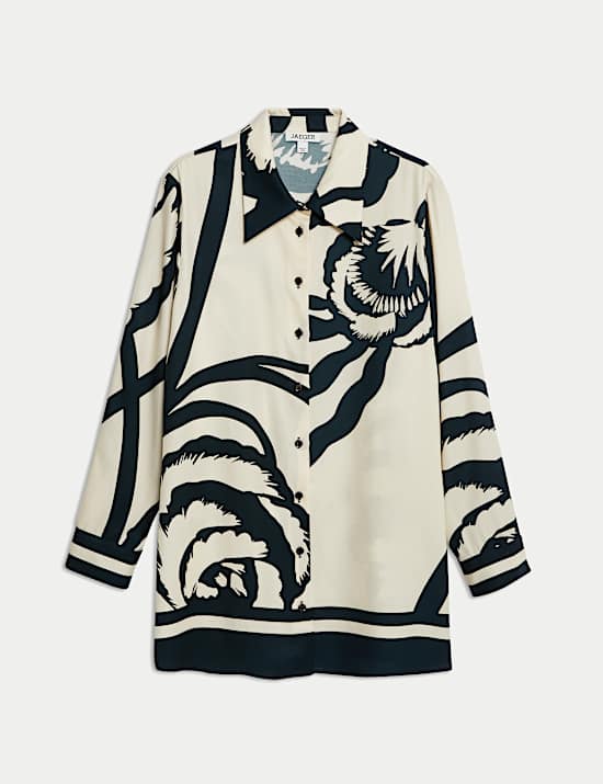 Chemise longue monochrome &agrave; encolure et motif fleuri