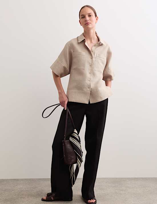 Chemise 100 % lin avec encolure et d&eacute;tail couture