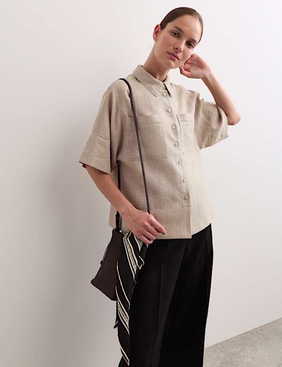 Chemise 100 % lin avec encolure et d&eacute;tail couture