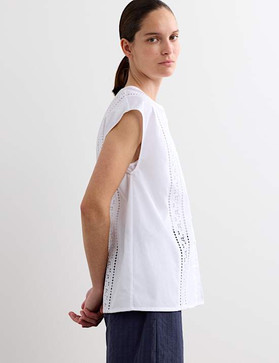 Pure Cotton Broderie Detail Top