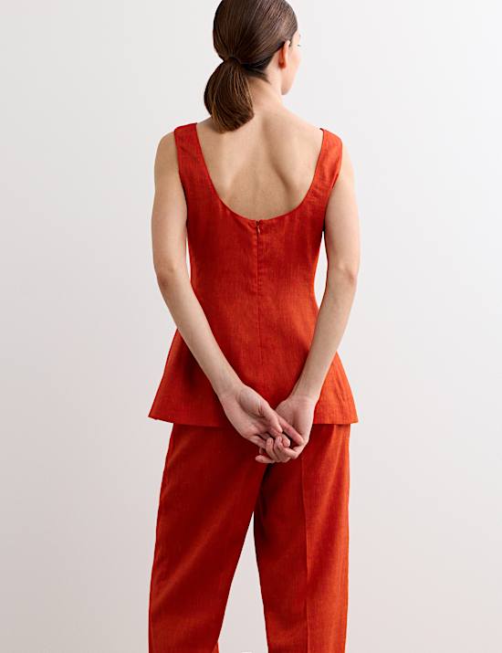 Top de mezcla de lino con espalda redondeada con lana