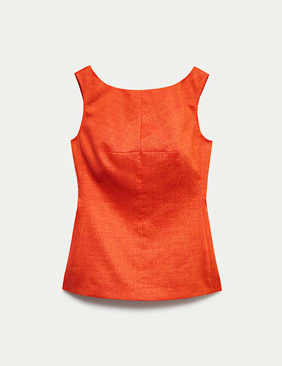 Top de mezcla de lino con espalda redondeada con lana