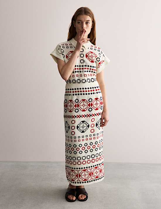 Pure Linen Printed Collared Cap Sleeve Top